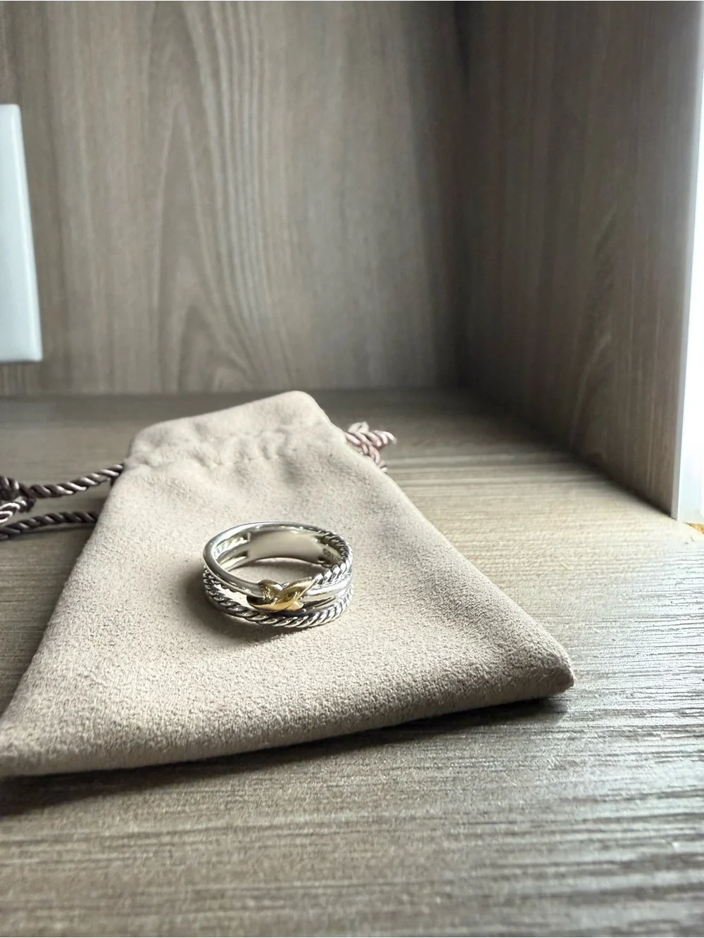 David Yurman Two-Tone Silver and Gold Knot Crossover Ring